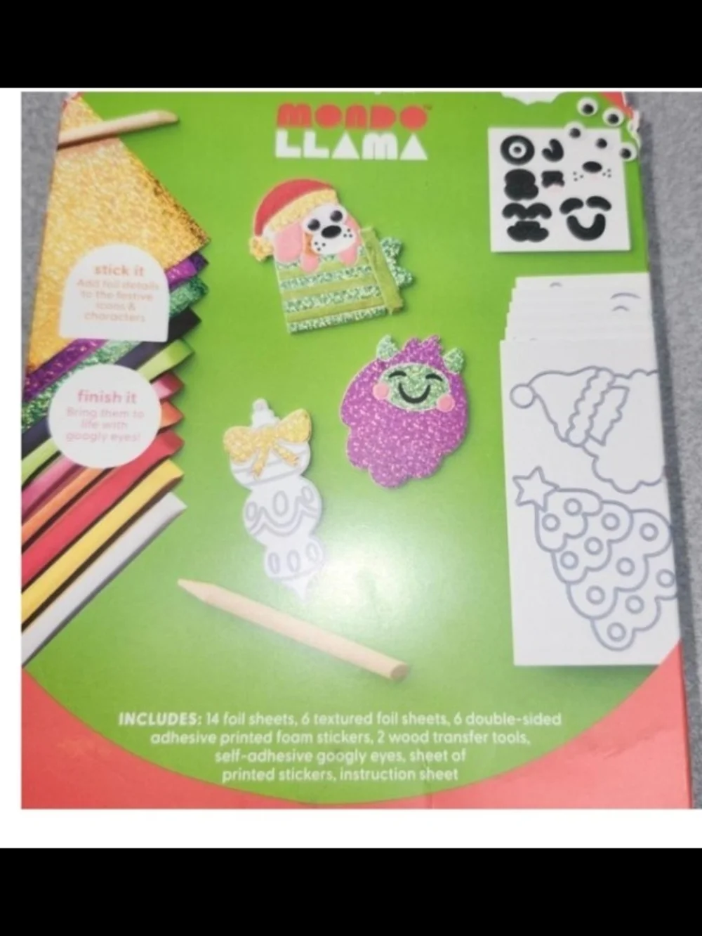 Mondo Llama Holiday Foil Stickers Kit - Green and Red